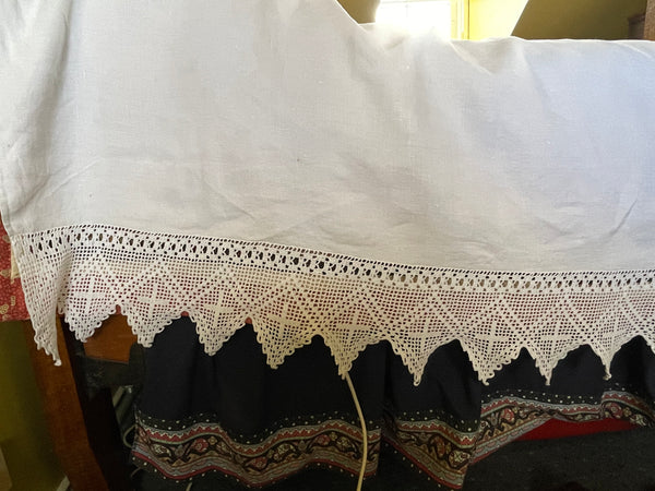 Linen and Fillet Crochet Antique bedspread c1915