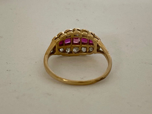 Ruby and Diamond 18ct Gold Ring Edwardian Art Deco