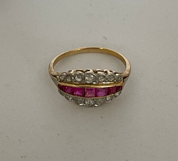Ruby and Diamond 18ct Gold Ring Edwardian Art Deco