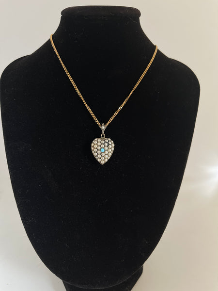 Pearl and Turquoise 9ct Gold Heart and Chain