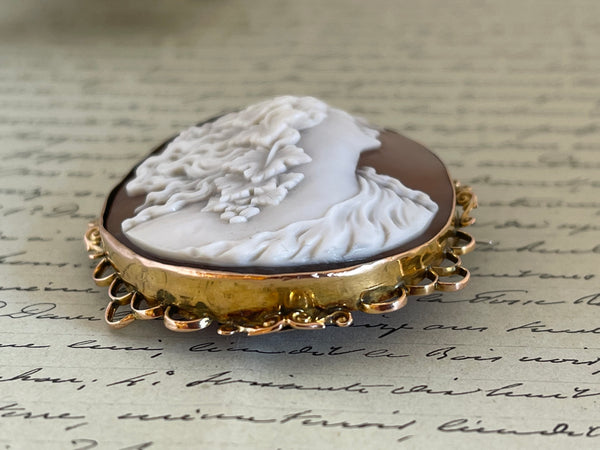 Cameo Brooch/ Pendant 9ct Gold Flora Victorian Large