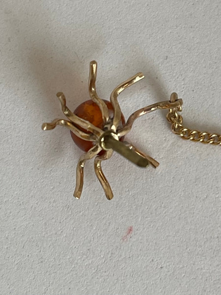 Amber 9ct Gold Vintage Spider and Fly Brooch Vintage
