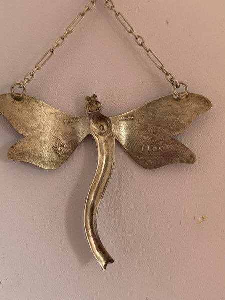 Art Nouveau J. Atkins St Silver Dragonfly Necklace c1910