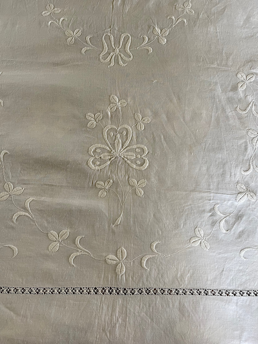 Embroidered Linen Bedspread Antique 1920’s White on White – Kookaburra ...