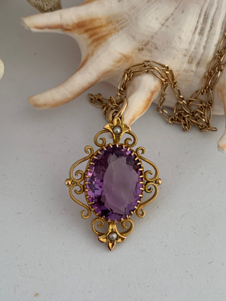 Amethyst and 9ct Gold Pendant Early 1900's