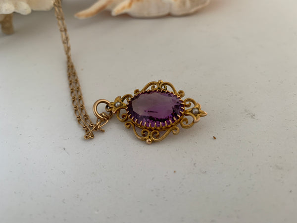 Amethyst and 9ct Gold Pendant Early 1900's