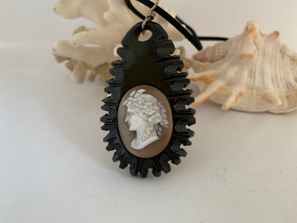 Jet and Cameo Pendant Victorian 1880's