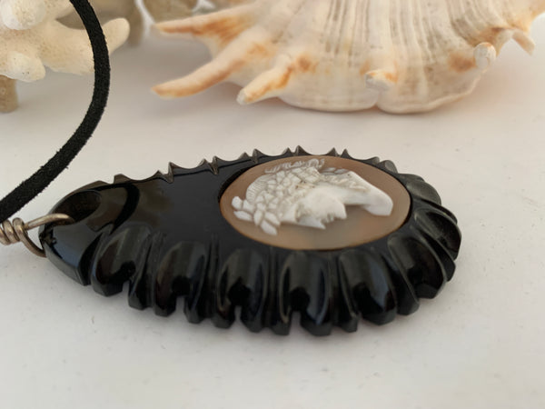 Jet and Cameo Pendant Victorian 1880's