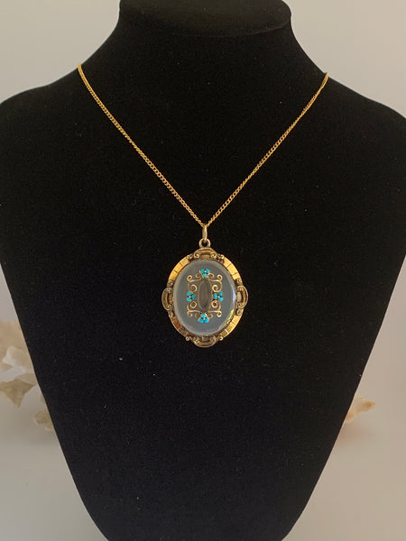 Victorian Chalcedony Turquoise Rolled Gold Pendant