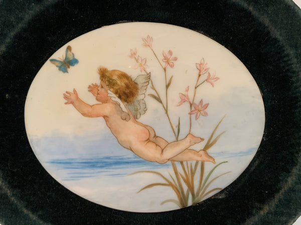 Victorian Cherub Hand Painted Ceramic Plaque