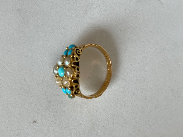 Turquoise and Pearl Victorian 15ct Gold Ring