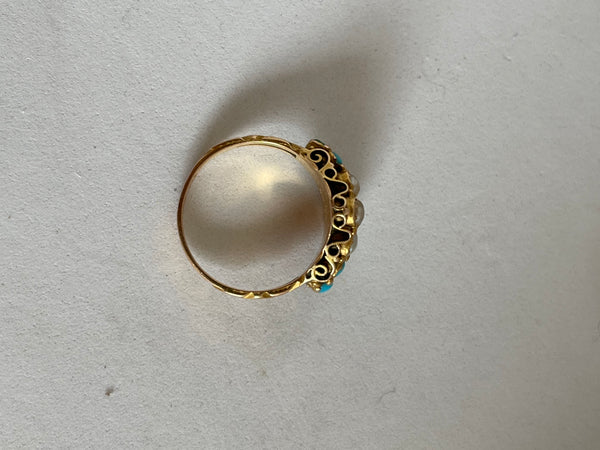 Turquoise and Pearl Victorian 15ct Gold Ring