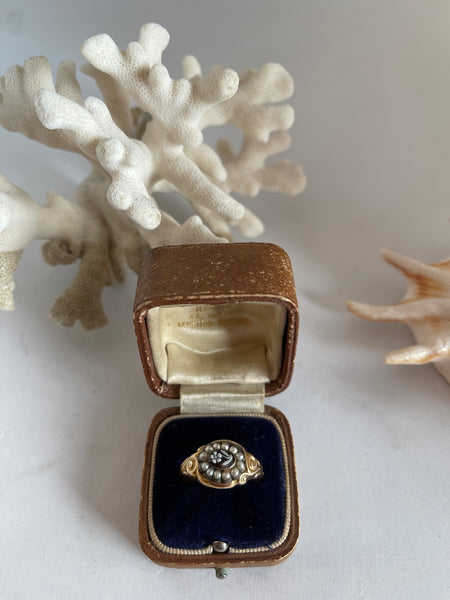 ‘Forget-me-not’ Victorian 1869 9ct Gold Onyx Seed Pearl