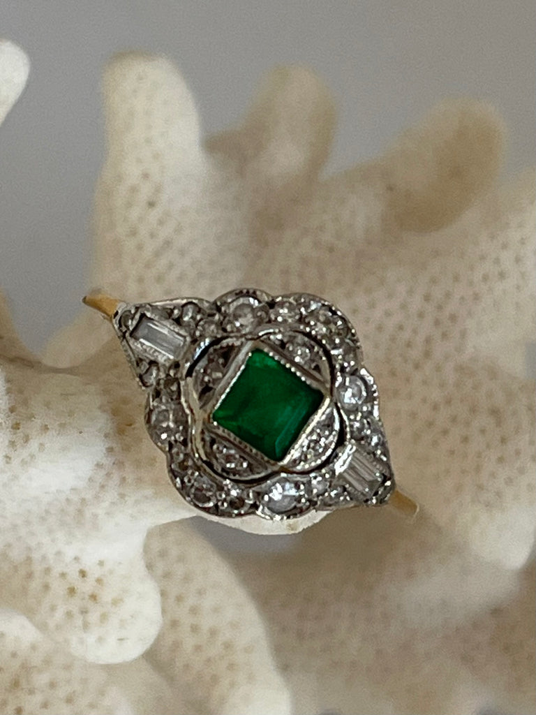 Art Deco Diamond and Emerald Ring Kookaburra Antiques